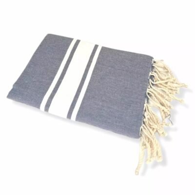 Fouta 3 Bandes Blanches Bleu clair