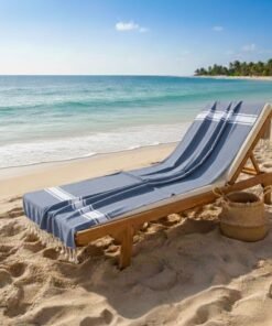 Fouta 3 Bandes Blanches Bleu clair