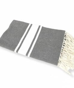 Alternative view of Fouta 3 Bandes Blanches 100% coton -  Gris foncé