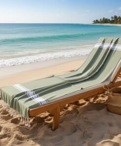 Serviette de bain 3 bandes vert olive