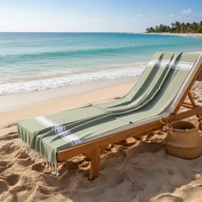 Serviette de bain 3 bandes vert olive