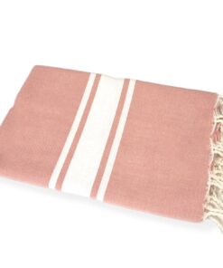 Fouta 3 Bandes Blanches Rose poudré