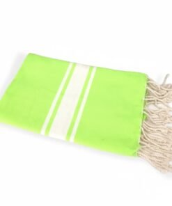 Alternative view of Fouta 3 Bandes Blanches 100% coton -  Vert Fluo