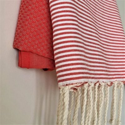fouta rouge nid d'abeille