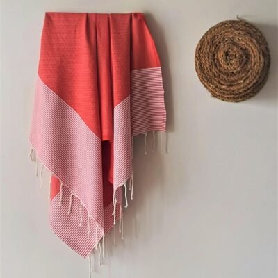 fouta rouge nid d'abeille