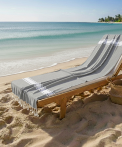 fouta 3 bandes blanches coton gris