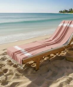 Fouta 3 Bandes Blanches 100% coton - Rose poudré