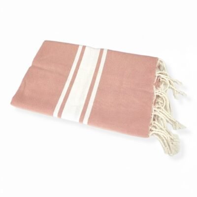 Fouta 3 Bandes Blanches Rose poudré
