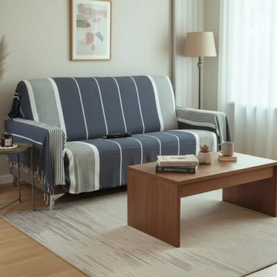 jeté de canapé bleu