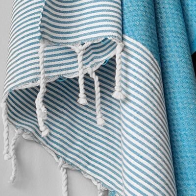 Fouta Nid d'abeille bleu ciel