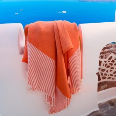 fouta nid d'abeille ORANGE