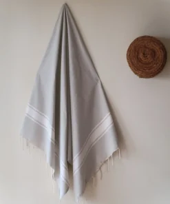 fouta de plage 3 bandes gris clair