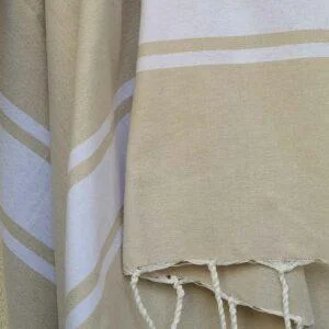 fouta 3 bandes blanches beige sahara