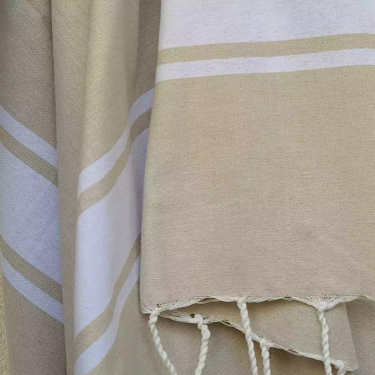 fouta 3 bandes blanches beige sahara