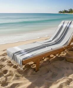 fouta de plage 3 bandes gris clair
