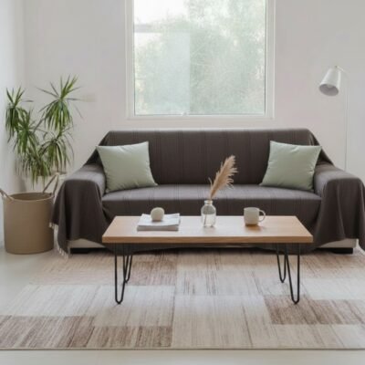 Jeté de canapé uni marron anthracite