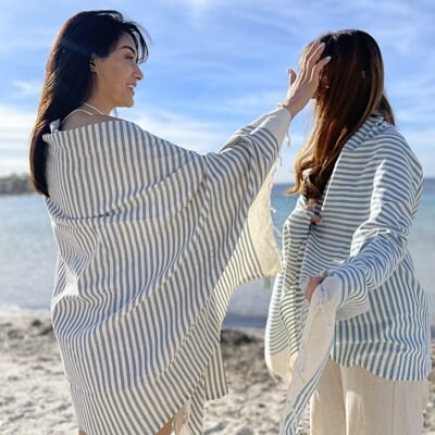 fouta marinière gris