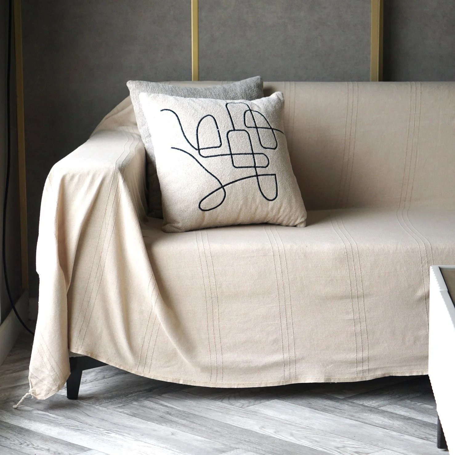 plaid de canapé uni beige crème