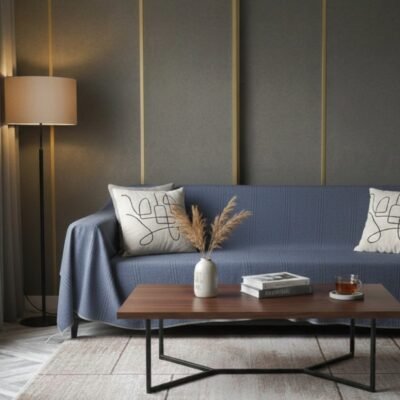 jeté de canapé uni bleu jean