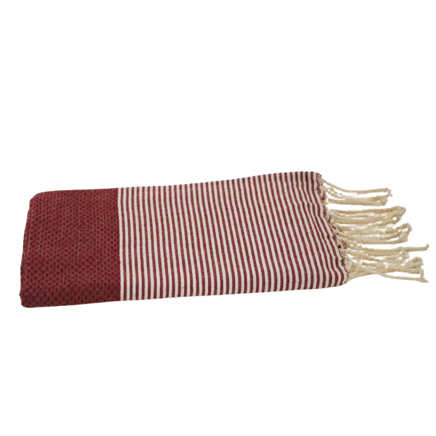 Fouta Tunisienne 100x200cm - Serviette Plage Nid D'abeille Rayures Bordeaux - 100% Coton