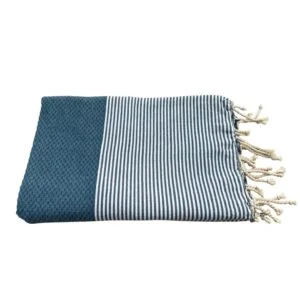 Fouta De Plage Zanzibar 1x2m - Coton Recyclé, Tissage Nid D'abeille - Turquoise, Séchage Rapide