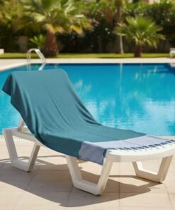 Fouta de plage nid d'abeille Serviette de plage 100% coton - Bleu Canard