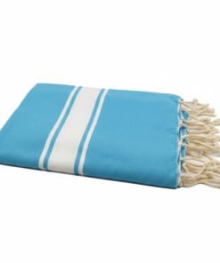 Alternative view of Fouta 3 Bandes Blanches 100% coton – Bleu Ciel