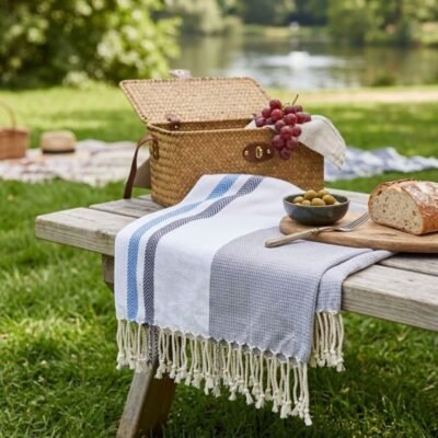 Fouta bleu jrida épaisse