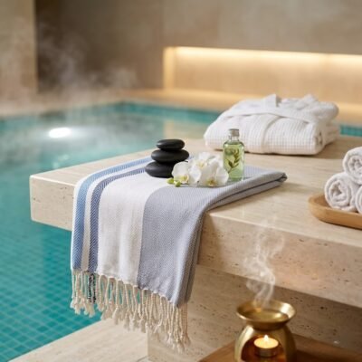 Fouta bleu jrida épaisse