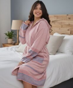 Peignoir femme à capuche 100% coton - Rose