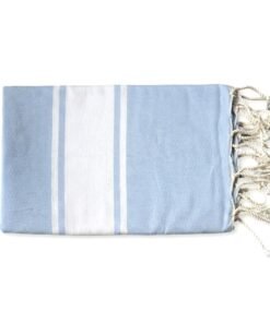 Alternative view of Fouta Bleu Ciel Clair Bandes Blanches 100% coton