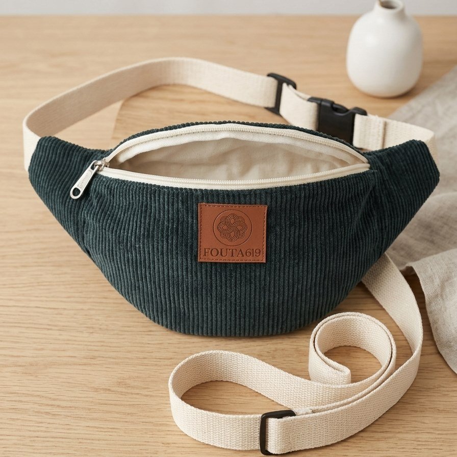 sac banane velours vert